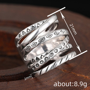 Anello vintage da donna effetto invecchiato, gioiello di tendenza a strati incrociati, accessorio elegante di nicchia - Product Image 4