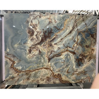 Dalle de pierre d'onyx bleu translucide naturelle rétroéclairée par LED pour mur vidéo