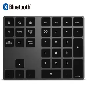 New Design Aluminum Alloy 34 Keys Mini Rechargeable BT 3.0 Wireless Numeric Keypad Keyboard for Windows Mac iOS Android OS