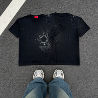T-shirt unisexe de haute qualité, style américain, 280 g/m², tricoté, uni, rétro, déchiré, à manches courtes, coupe classique, personnalisé, homme