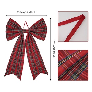 Nueva Decoración Navideña Transfronteriza, Lazo Grande de Tela de Poliéster a Cuadros Rojos, Decoración Navideña para Colgar en el Árbol - Product Image 2