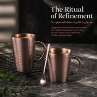 Mug à double paroi en acier inoxydable 304, tasse à café martelée or rose avec poignée et cuillère pour la maison, le café et la vente en gros de café, thé, lait