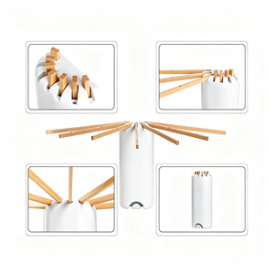 Séchoir mural pliable avec 7 bras en bois et encoches pour suspendre les vêtements, gain de place pour balcon et usage intérieur - Product Image 4