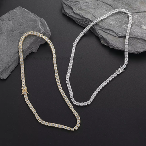 4 * 4Mm Encapsulated Square Zirconium Tennis <b>Chain</b> Necklace, <b>Copper</b> Micro-inlaid Zircon Single-row <b>Chain</b> Tanjing Fashion - Product Image 3
