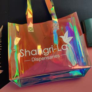 Bolso de mano de regalo de PVC transparente de plástico con logotipo personalizado, holograma, mango láser de PU con borde, bolso fuerte para mujer - Product Image 5