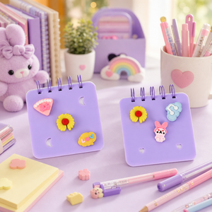 Carnet à spirale violet avec breloque 3D, motif gâteau marguerite, bulle de discours 'Je t'aime', couverture en silicone Kawaii, découpe lune croissante et cœur, cadeau - Product Image 1