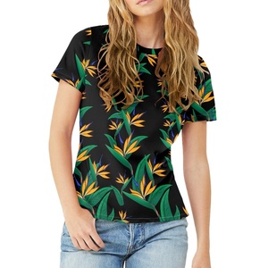 Vêtements de beauté urbaine personnalisé coloré oiseau fleur mode imprime décontracté respirant femmes <span class=keywords><strong>col</strong></span> <span class=keywords><strong>rond</strong></span> T-<span class=keywords><strong>Shirt</strong></span> imprimé sur demande - Product Image 2