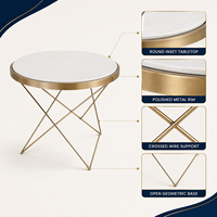 Table d'appoint ronde moderne avec cadre en métal doré et plateau en bois, marbre, bambou ou résine, table basse pour salon, OEM ODM