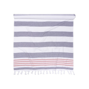 Serviette de plage en mousseline personnalisée avec logo imprimé pour adultes, séchage rapide, design cabana avec rayures en relief et sac zippé - Product Image 4