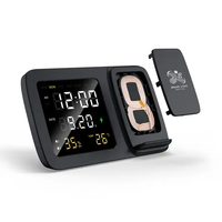 Lichtgevende 3-In-1 Opvouwbare Draadloze Oplader Stand Klok Kalender Temperatuur Vochtigheid Display Otp/Ovp Bescherming 9V/2a 15W Uitgang