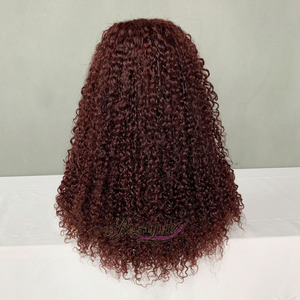 Più venduto parrucca Pixie ricciolo a doppio disegno bordeaux colore rosso <span class=keywords><strong>capelli</strong></span> umani, 18 pollici 99J Pixie Curl 5X5 chiusura pizzo parrucca Drop Ship - Product Image 2