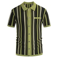 Summer Cardigan Kurzarm Gestricktes Herren T-Shirt Lässiges Revers Gestreiftes Strick-Polos hirt für Herren