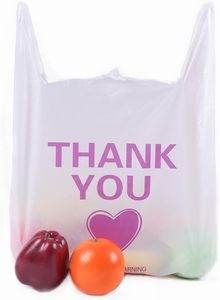 Thank You T-Shirt <b>Biodegradable</b> Reusable Plastic Shopping Bag with Custom Logo for Grocery Small Food to Go <b>Packaging</b> - Product Image 5