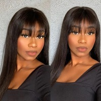 Wig Rambut Manusia Virgin Mentah 100% Harga Murah dengan Poni, Wig Rambut Lurus Brazil Tanpa Lem Tanpa Lace untuk Wanita