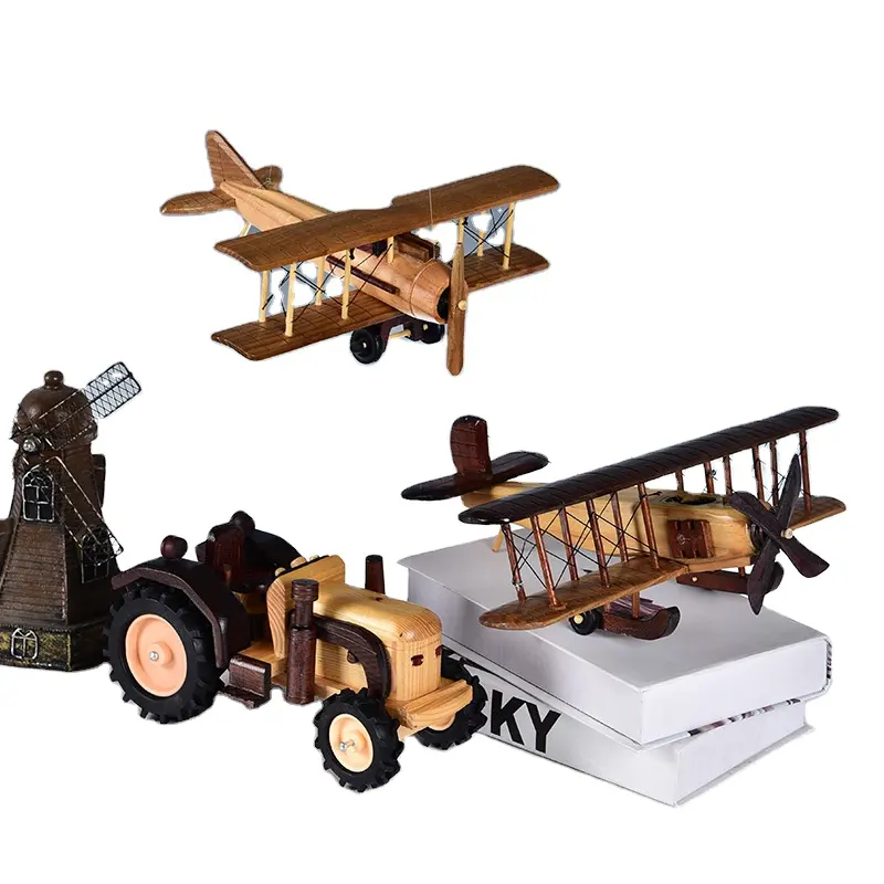 Ornamentos criativos de madeira para aviões, modelo de trem antigo, artesanato