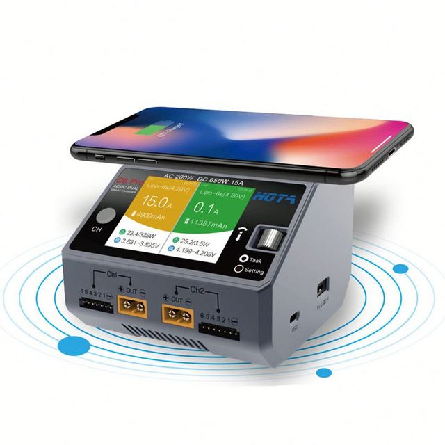 Intelligent HOTA D6 Pro AC 200W Dual 650W 15A Metal Lipo Charger Wireless Balance Charger NiZn/Nicd/NiMH Batteries Aircraft RC