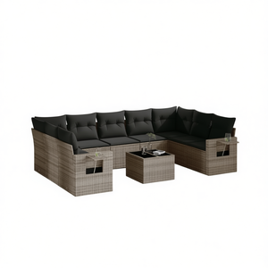 Conjunto de Sofás de Jardín de Ratán Gris, 6 Plazas, Muebles de Exterior Contemporáneos Resistentes a la Intemperie - Product Image 1