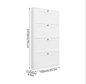 Meuble à chaussures mural blanc et fin avec rangement multi-niveaux pour entrée et couloir, organisateur de chaussures moderne et peu encombrant - Product Image 1