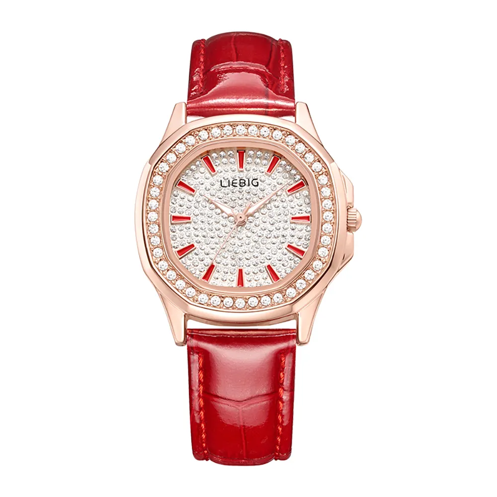 Modieuze Bordeauxrode Riem Dames Horloge Echt Lederen Horloge Groothandel L2541101 Japan Geïmporteerd Burgerbeweging Quartz Horloge