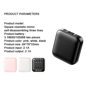 Batterie externe portable mini 10000 mAh à capacité réelle, miroir cosmétique, station d'alimentation 3 en 1 avec câbles - Product Image 2