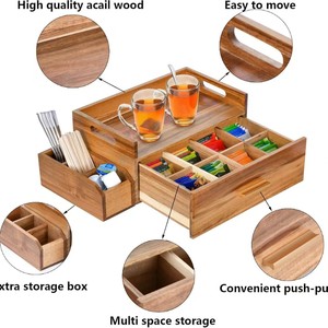 Wooden <b>Tea</b> Storage <b>Box</b> With Pull Out Compartments Solid Wood Desktop Organizer For <b>Tea</b> Bags And Accessories - Product Image 4
