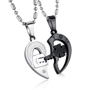 Pure Steel Matching Chain Black And White Couple Necklace Pendant 