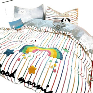 Housse de couette en coton 150x200x230 cm, broderie appliquée, usage domestique, lavable, taille simple - Product Image 5