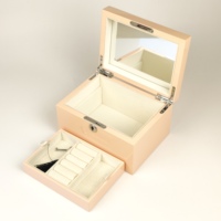 Boîte à bijoux en bois avec peinture haute brillance, doublure en velours blanc, miroir intégré, charnière métallique verrouillable, plateau amovible, boîte de rangement pour bijoux