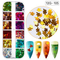 Penjualan terlaris 12grid/set jatuh kuku glitter hologram laser kuku payet 3D DIY dekorasi daun musim gugur gugur seni kuku