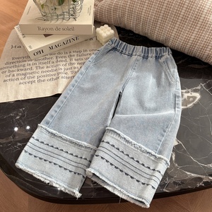 Jeans décontractés en dentelle pour filles, pantalons à jambes larges, pantalons à la mode pour enfants, printemps - Product Image 4
