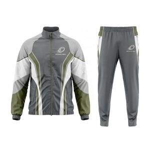 Op maat gemaakte grijs groene witte kleurblok trainingspak met volledige rits voetbal trainingsset OEM ODM - Product Image 1