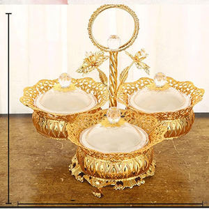 Wholesale European Style Golden Metal 4 <b>Bowls</b> <b>Ceramic</b> Cake <b>Serving</b> Plate for Ramadan Decorations - Product Image 4