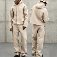 Ensemble de survêtement en jean 2 pièces personnalisé pour homme, style cowboy, avec veste à capuche à fermoir pompier et pantalon en jean