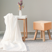 Tabouret avec repose-pieds rond pour les pieds en bois, meuble de salon, tabouret à dossier tricoté, offre spéciale