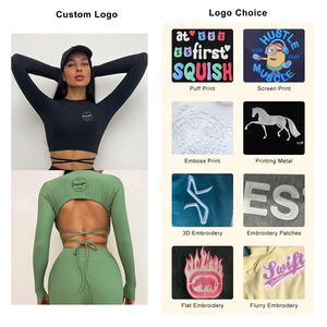 Top Customization Sexy stile attillato a coste in maglia di <span class=keywords><strong>cotone</strong></span> e Spandex Yoga Wear Slim Fit maglietta a maniche lunghe per le donne - Product Image 5