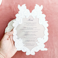 Carte de menu de mariage en vélin découpée au laser, motif féerique en relief, transparente, personnalisée, pour décoration de table de fête, réception événementielle, en papier offset