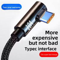 Cable de Datos Tipo-C con Conector en Ángulo de 90 Grados, 1m/2m/3m de Longitud, Carga Súper Rápida de 10A, Superventas