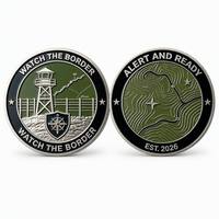 Pièce de défi personnalisée de style antique pour la remise des diplômes de la Border Patrol - Médaille commémorative de la Watchtower en alliage de zinc moulé sous pression, émail argenté et noir