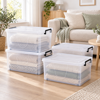 Bac de rangement transparent en gros 50L grande capacité pour armoire, salon et buanderie