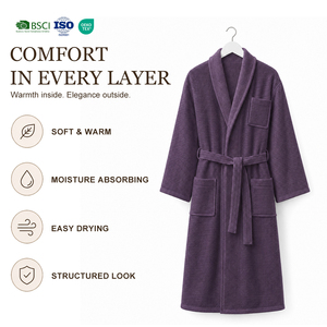Couple Bathrobe Shawl Collar Two Sided purple Snug Machine Washable for Travel and Retail <strong>Men</strong> Belted <strong>Dressing</strong> <strong>Gown</strong> - Product Image 5