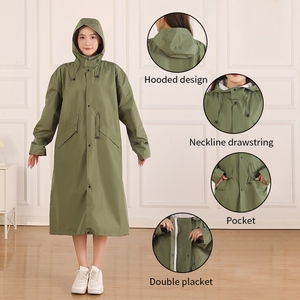 Chubasquero Pongee verde Chaqueta impermeable larga moderna y simple para senderismo y <span class=keywords><strong>turismo</strong></span> al aire libre - Product Image 2