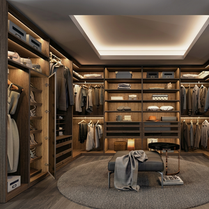 Sistema de Vestidor Moderno y Lujoso Personalizado de <span class=keywords><strong>Buran</strong></span>, Suministro Directo de Fábrica OEM/ODM, Armario Abierto Independiente de MDF con Iluminación LED - Product Image 1