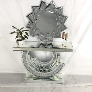 Luxury Mirrored Console <strong>Table</strong> Villa Living Room Glossy Glass Entryway <strong>Table</strong> Gold &amp; Silver Hotel Hallway <strong>Decorative</strong> <strong>Tables</strong> - Product Image 5