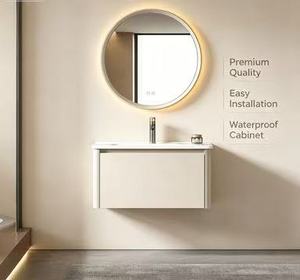 Mueble de <span class=keywords><strong>Baño</strong></span> Flotante Moderno Minimalista Estilo <span class=keywords><strong>Bauhaus</strong></span>, Espejo Inteligente Colgante de Pared, Lavabo de Cerámica, Gabinete de Almacenamiento Montado en la Pared - Product Image 1