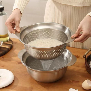 Juego de colador y tazón de acero inoxidable DF904, colador para lavar arroz, escurridor de cocina - Product Image 1