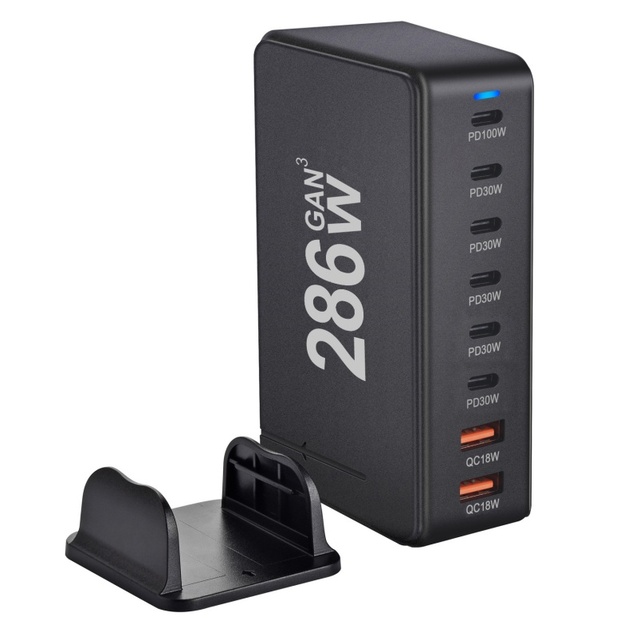 7.5W GaN 8-Port Desktop Charger 5xUSB-C 3xUSB-A Fast Charging Station PD3.0 QC3.0 OTP 360 Rotation Eco-Friendly MacBook Laptop