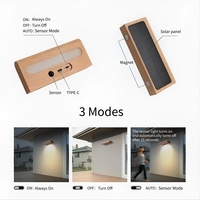 Lampe murale solaire minimaliste en bois massif naturel, rechargeable Type-C, double détection, pour couloir, chambre, placard