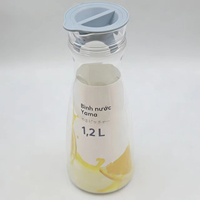 Carafe à eau transparente Yama 1,2 L en PP PET avec couvercle, récipient léger pour boissons à usage domestique