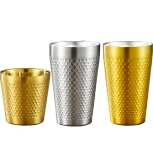 SUS304 bicchiere da Cocktail impilabile in oro a doppia parete per pinta bicchiere in metallo martellato bere tazze da birra in acciaio inossidabile