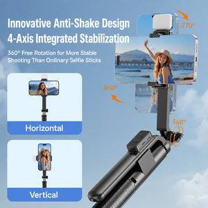 Perche à <span class=keywords><strong>selfie</strong></span> anti-vibration G12 avec lumière d'appoint, <span class=keywords><strong>Bluetooth</strong></span> 360 °   Support trépied rotatif à 4 pieds pour diffusion en direct TikTok - Product Image 3